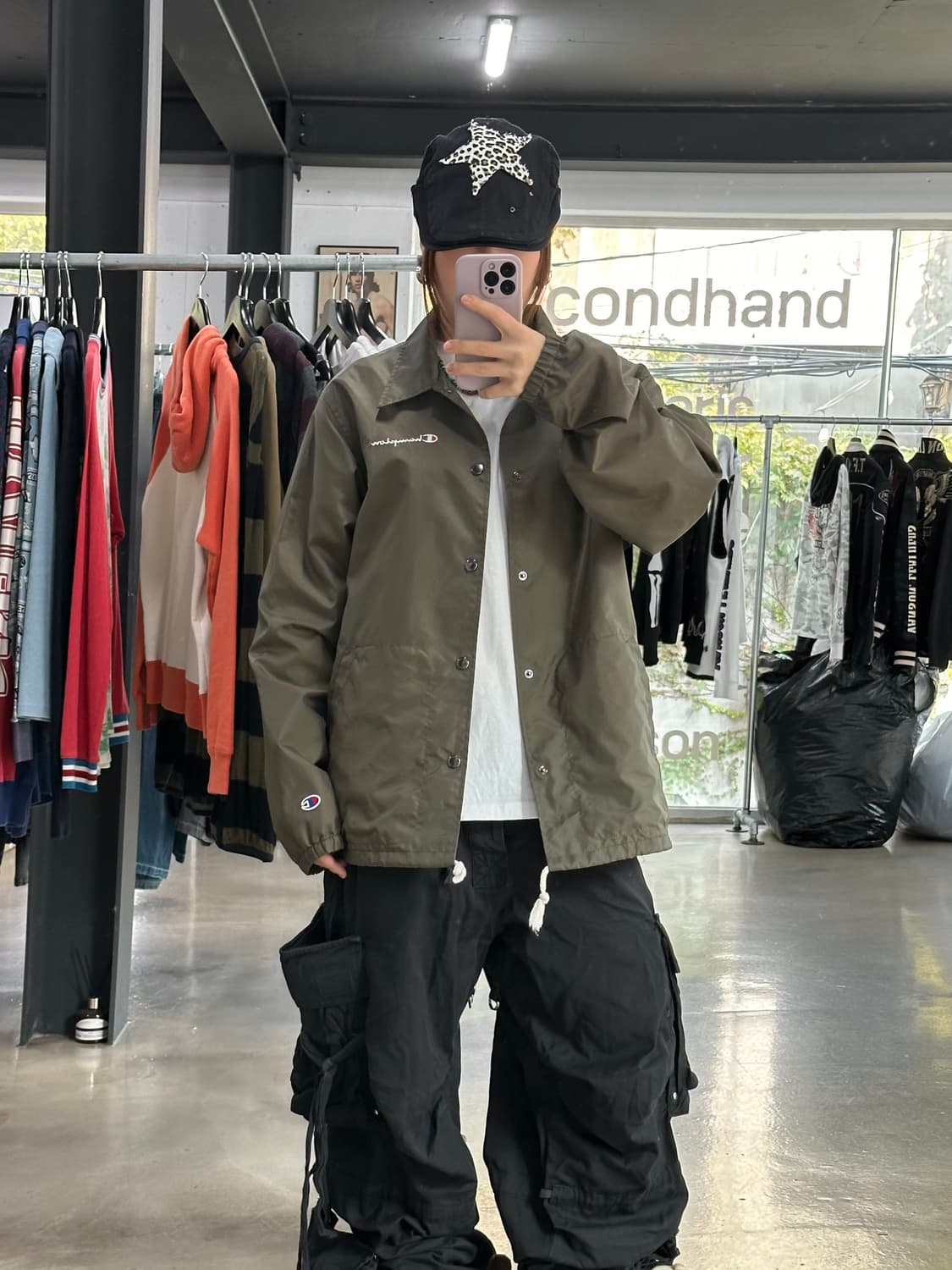 챔피온 백 빅로고 코치자켓 카키 상품이미지2