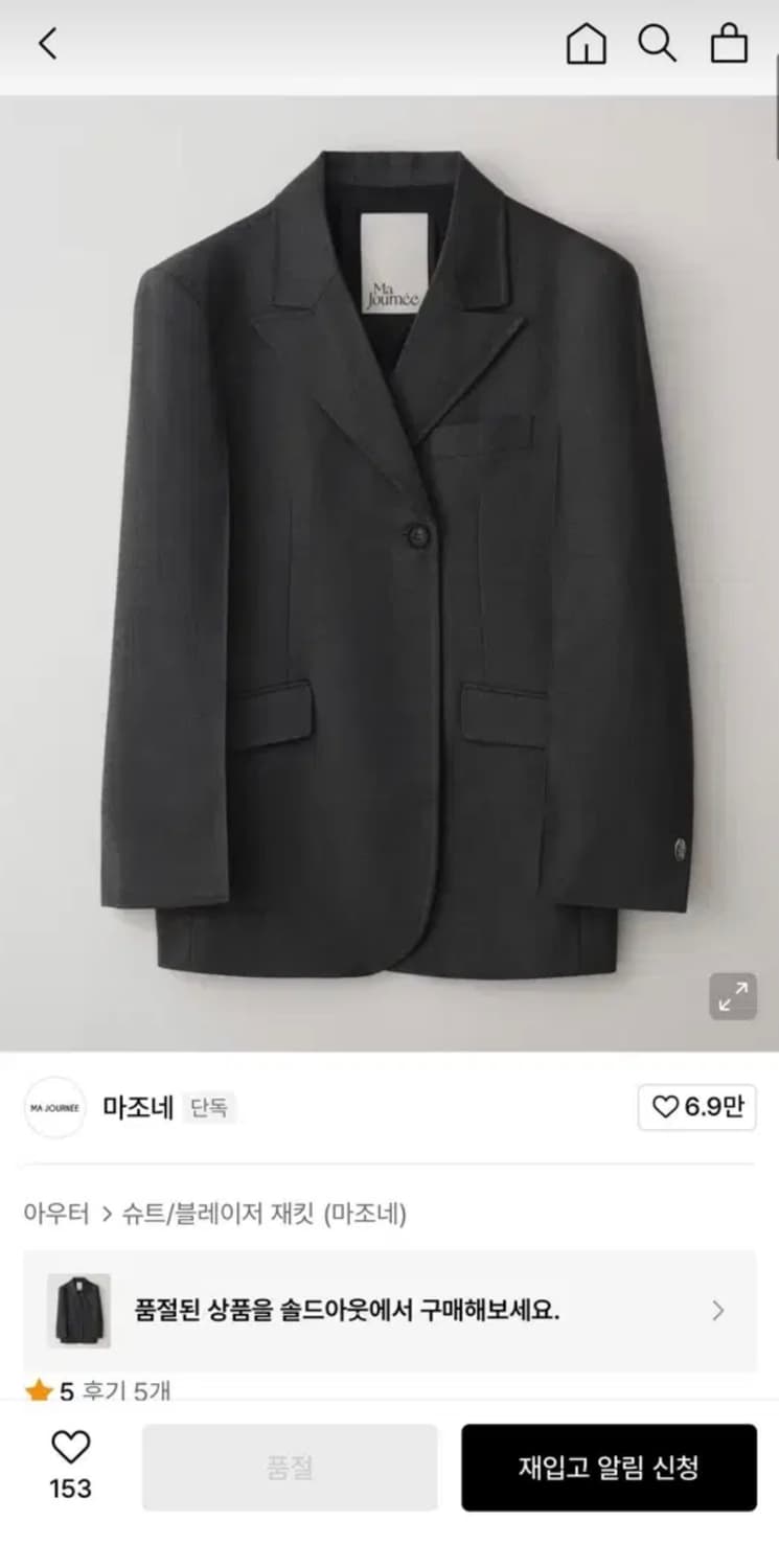 (새상품) 마조네 보이프렌드 더블 버튼 자켓 멜란지그레이 M 상품이미지1