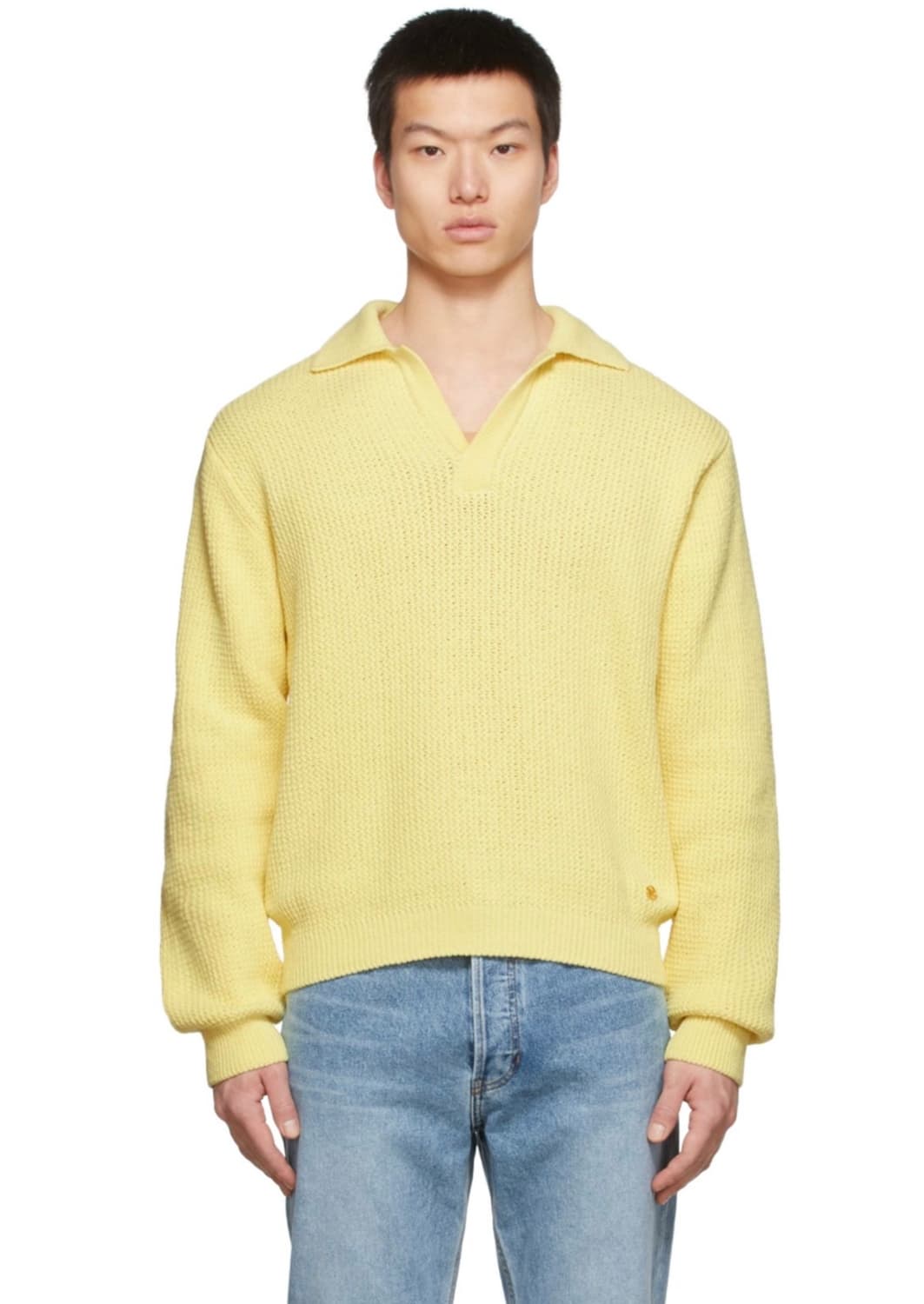 렉토 / 오픈 카라 폴로 니트 (옐로우) / L 상품이미지1