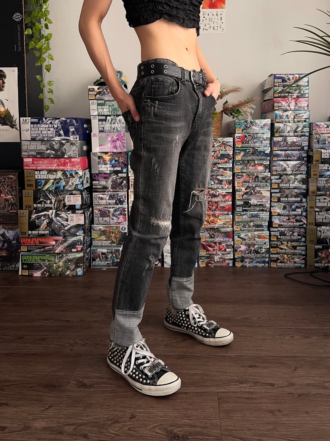 Nine Hertz 디스트레스 & 리프드 진 상품이미지4