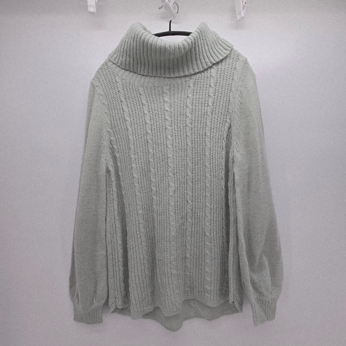 일본 빈티지 꽈배기 터틀넥 니트 스웨터 민트 상품이미지1