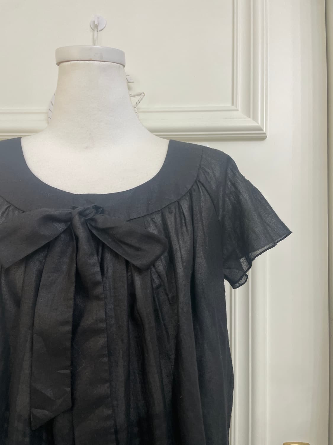 black bow point shirring summer blouse 상품이미지7