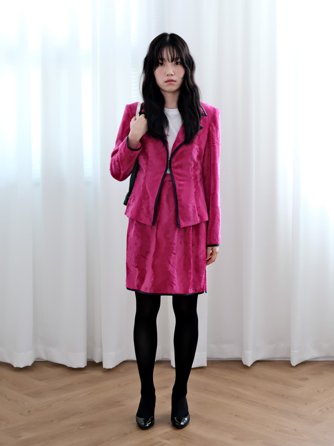 핑크 퍼 블레이저 스커트 셋업 90/25  상품이미지1