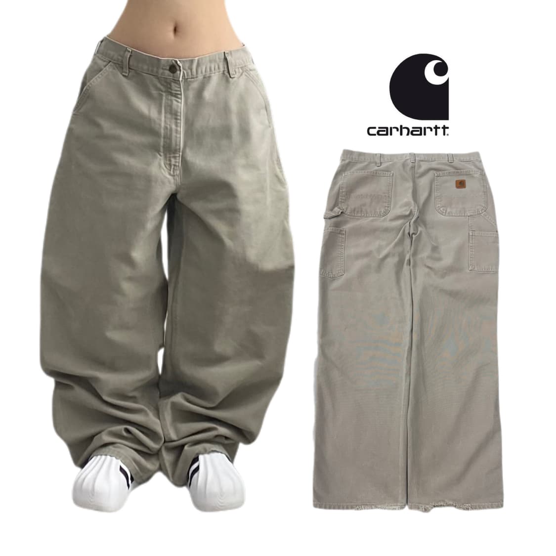 칼하트 OG 가죽패치 카펜터 덕캔버스 와이드 워크팬츠 상품이미지1