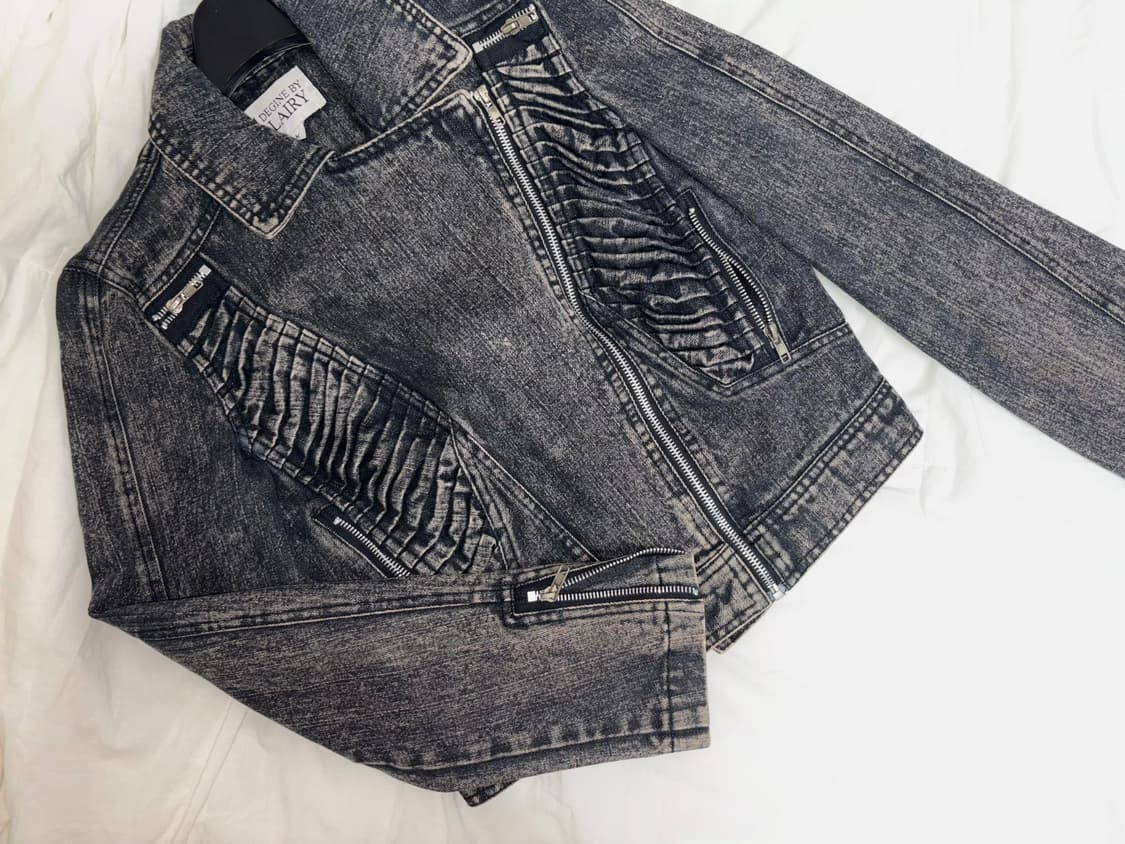 일본 빈티지 셔링 데님 바이커 자켓 상품이미지1