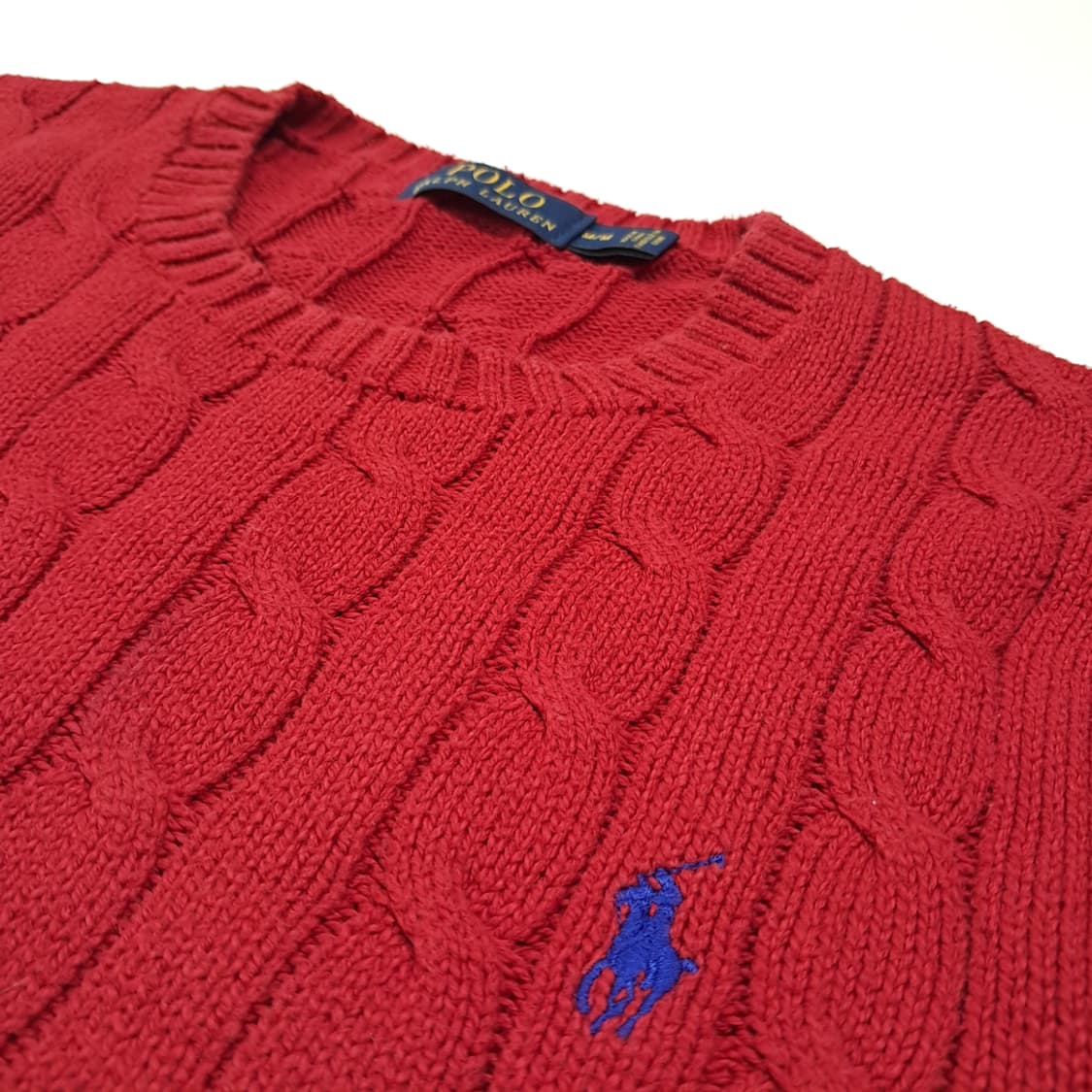 CL006 폴로 코튼 블루포니 레드 케이블 니트 스웨터 상품이미지4
