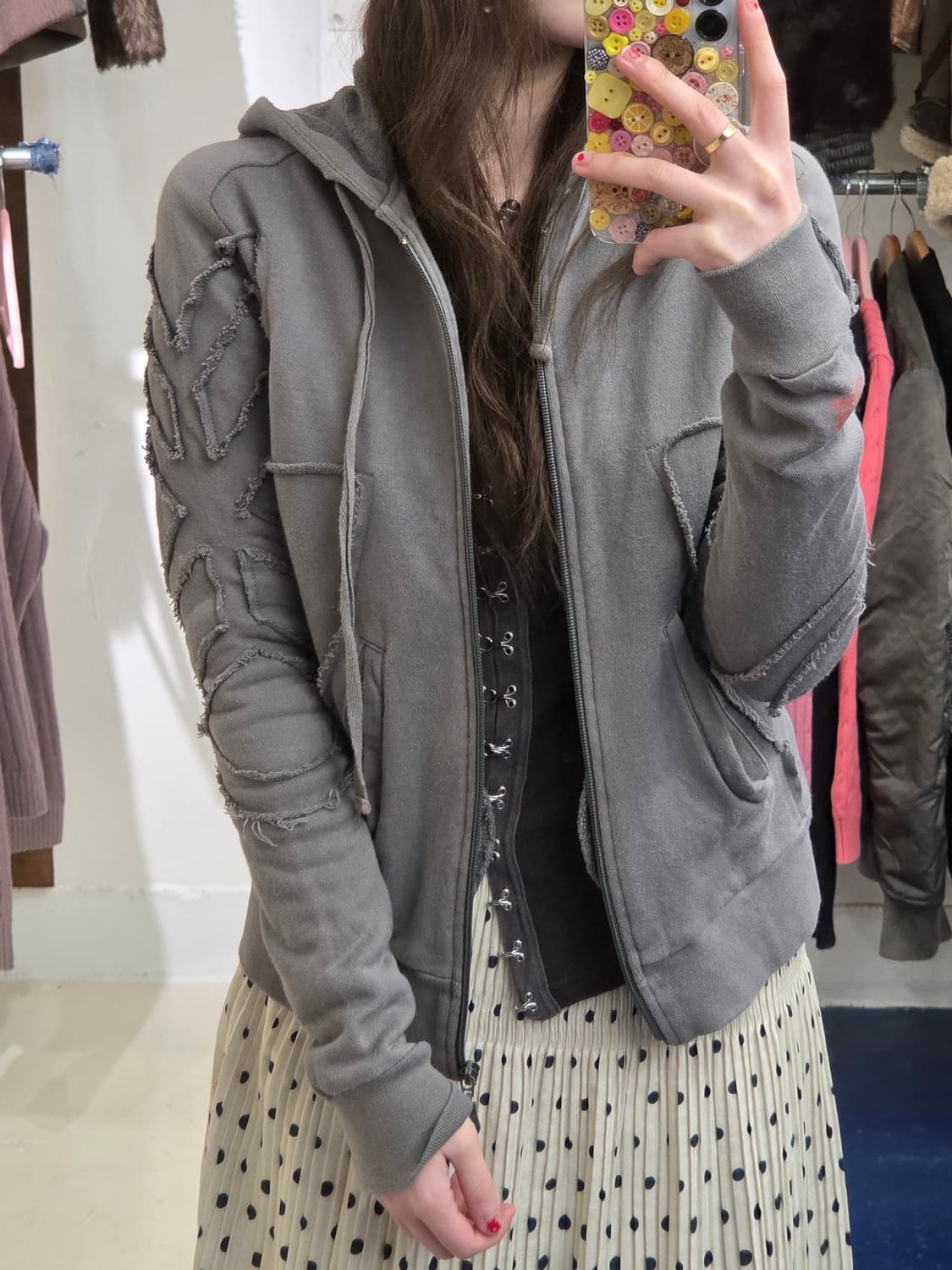 2000s 마리떼프랑소와저버 펑크 스트릿 후드집업 상품이미지2