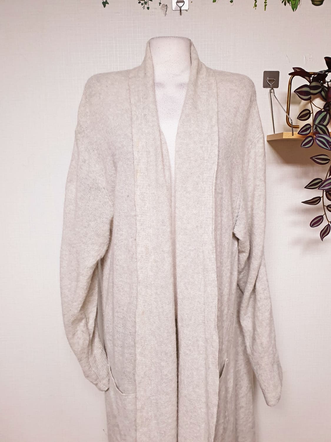 헤지스 알파카 맥시 롱니트가디건 66 멜란지그레이 상품이미지3