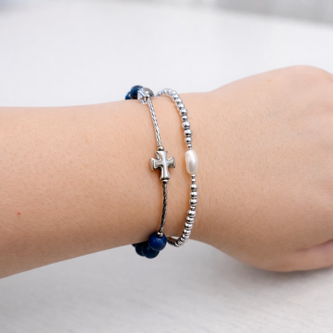 라피스라줄리 묵주 팔찌 | 6mm 천연 원석 | 925 실버볼 상품이미지2