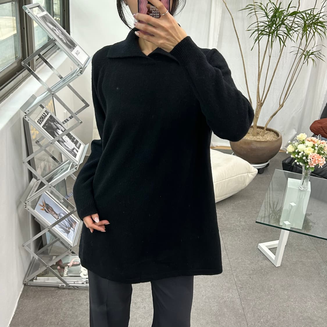 TANGELIA 블랙 하이넥 루즈니트 상품이미지3