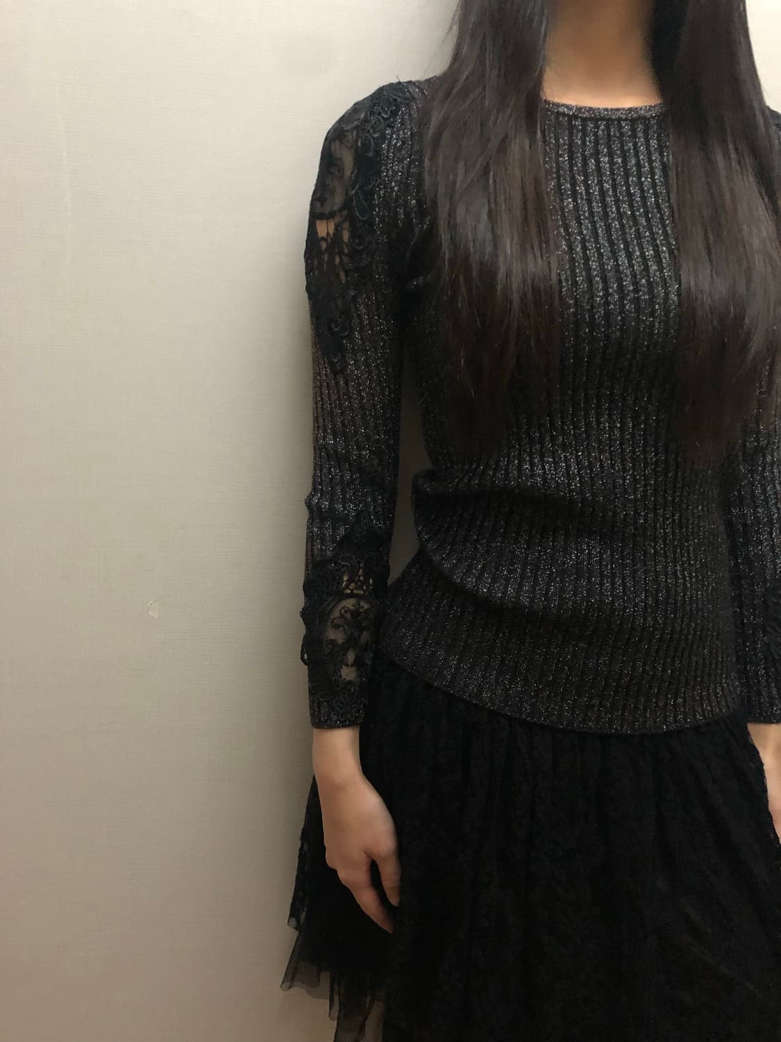 빈티지 블랙 레이스 글리터 니트 상품이미지1