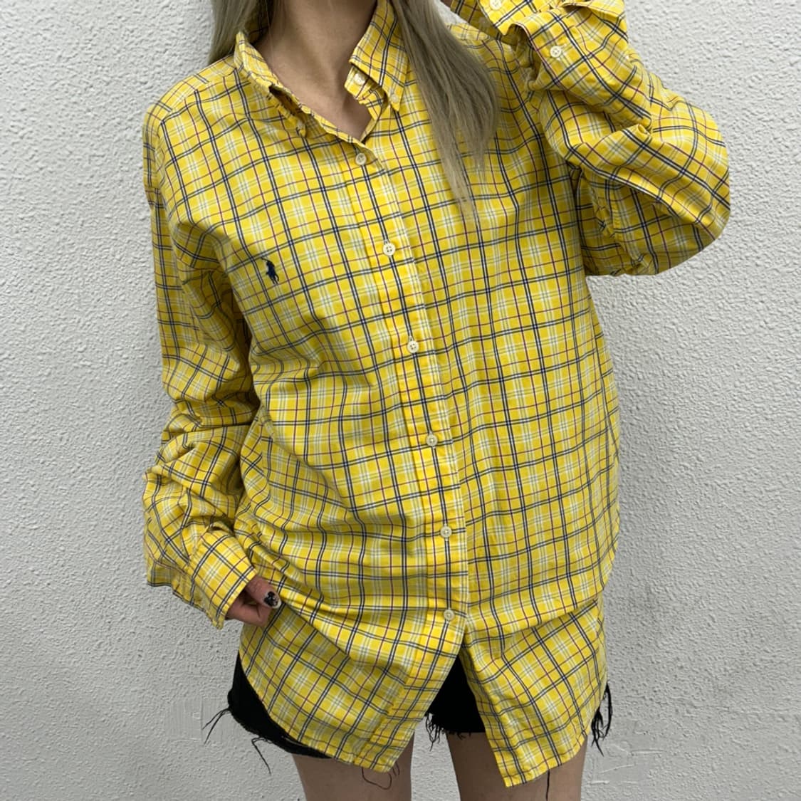 폴로 랄프로렌 네이비포니 옐로우 타탄체크 셔츠 L 상품이미지1