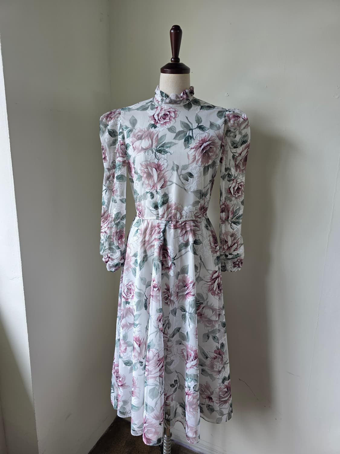 플라워 시스루 퍼프 롱 원피스 상품이미지2