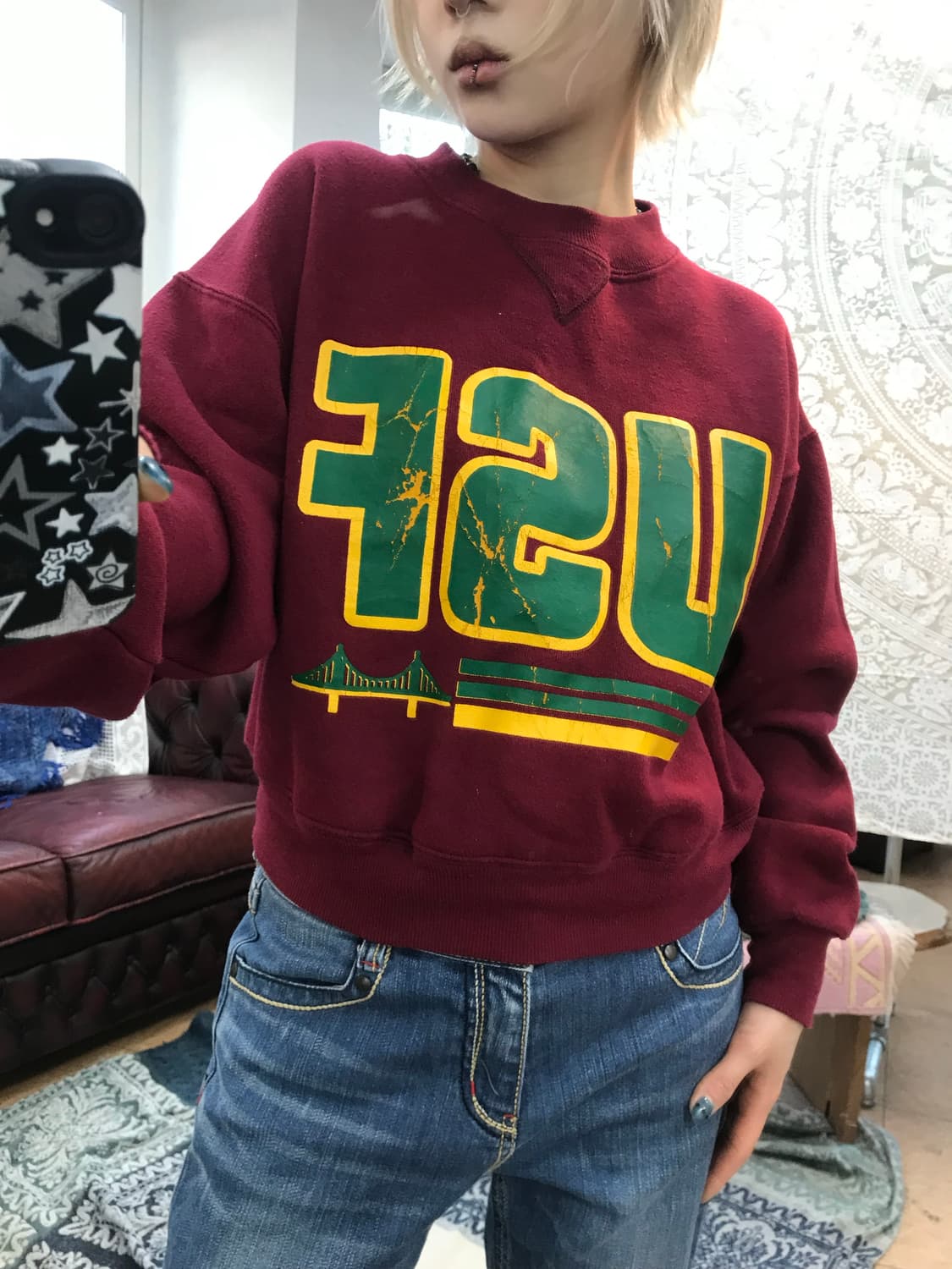 BIKE 바이크 여성 크롭 빅로고 기모 맨투맨  상품이미지1