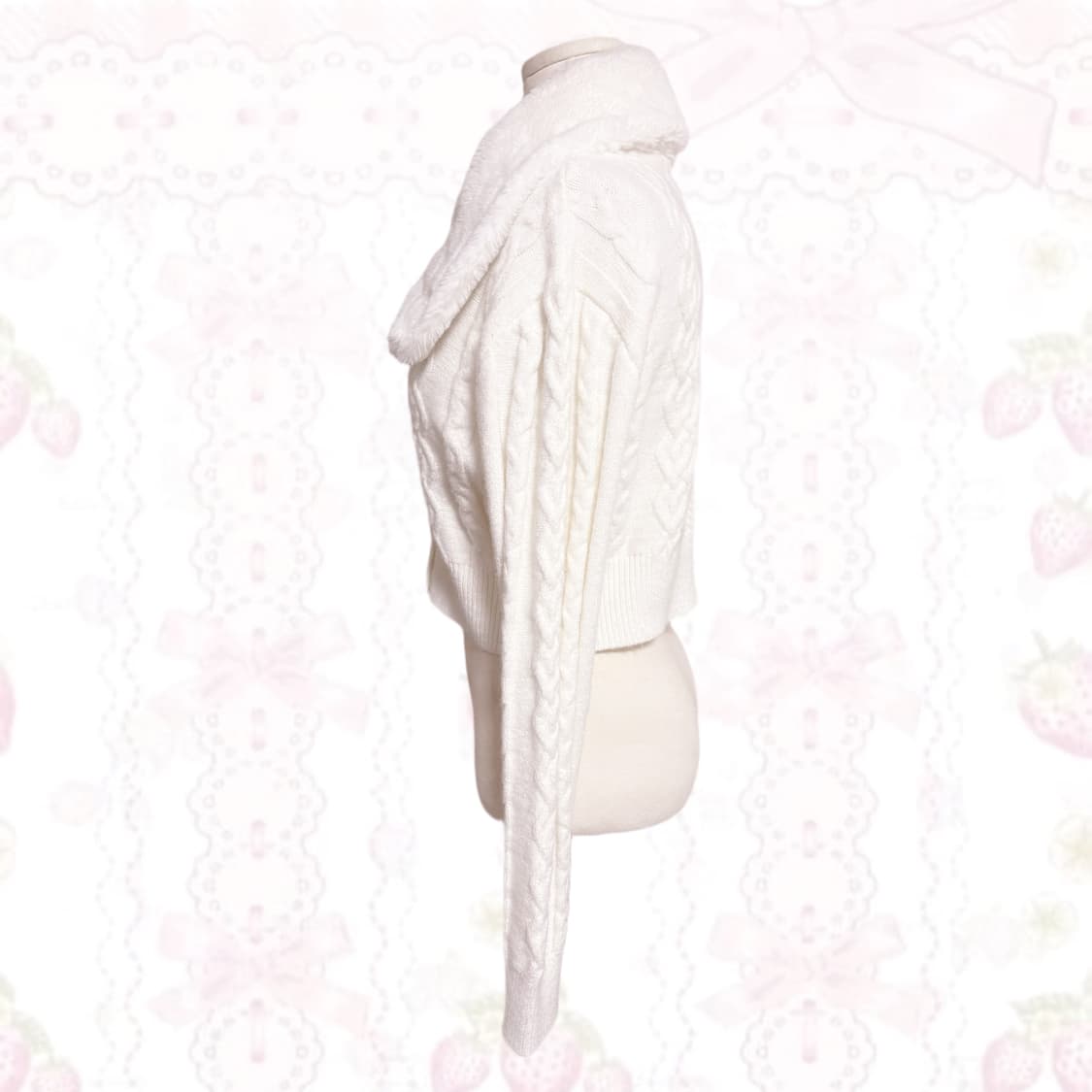 생화이트 퍼 카라 포인트 꽈배기 폭닥 니트 크롭 가디건  상품이미지2