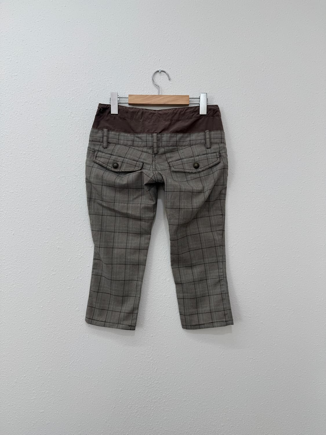 빈티지 MOUSSY 브라운 체크 로우라이즈 카프리 팬츠 상품이미지4