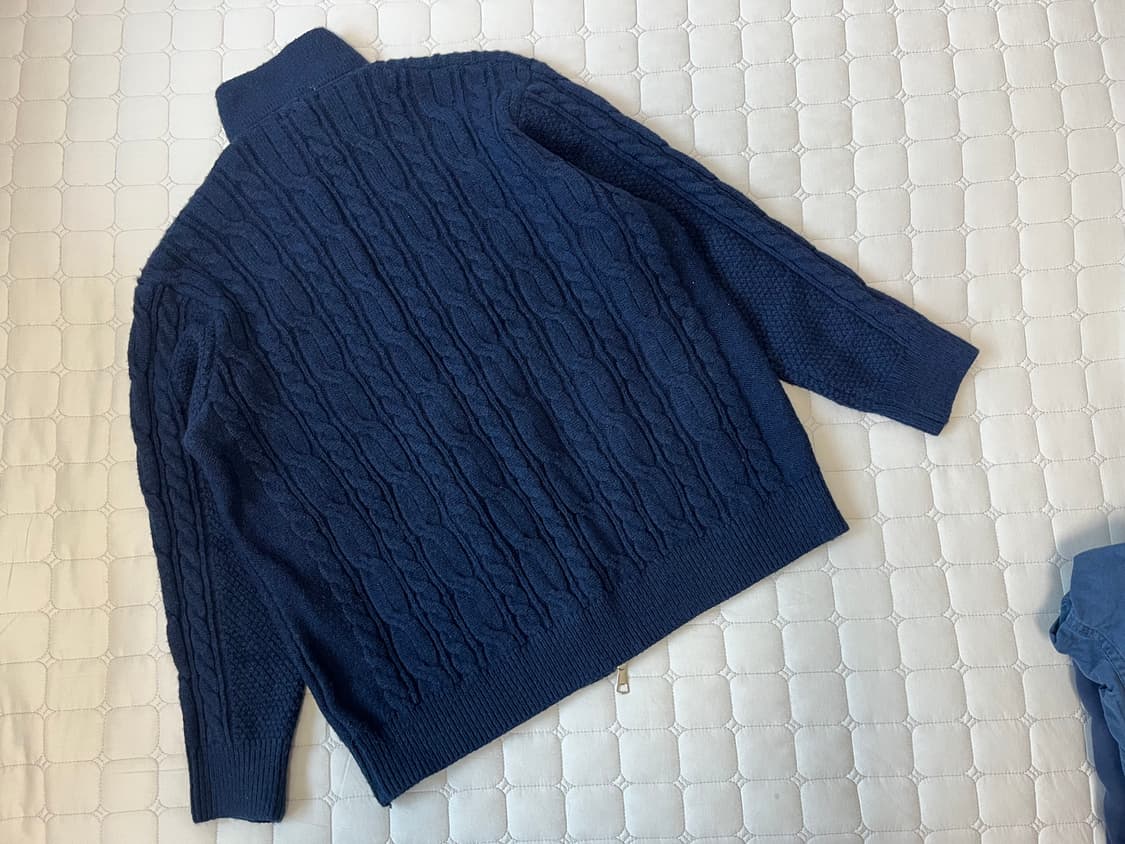 컨셉타이드 케이블 카라 니트 집업 네이비 L 상품이미지3
