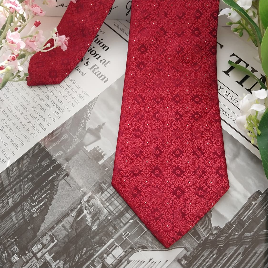 메트로시티 실크 미니 플로럴 자카드 넥타이 8.8cm A+등급 K1597 상품이미지4