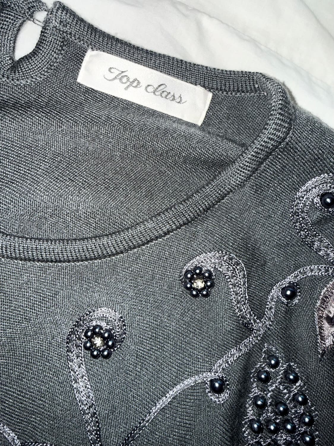 플라워 자수 니트 그레이 일본빈티지 앤틱 오리엔탈 모리걸 하구미 히메카지 상품이미지3