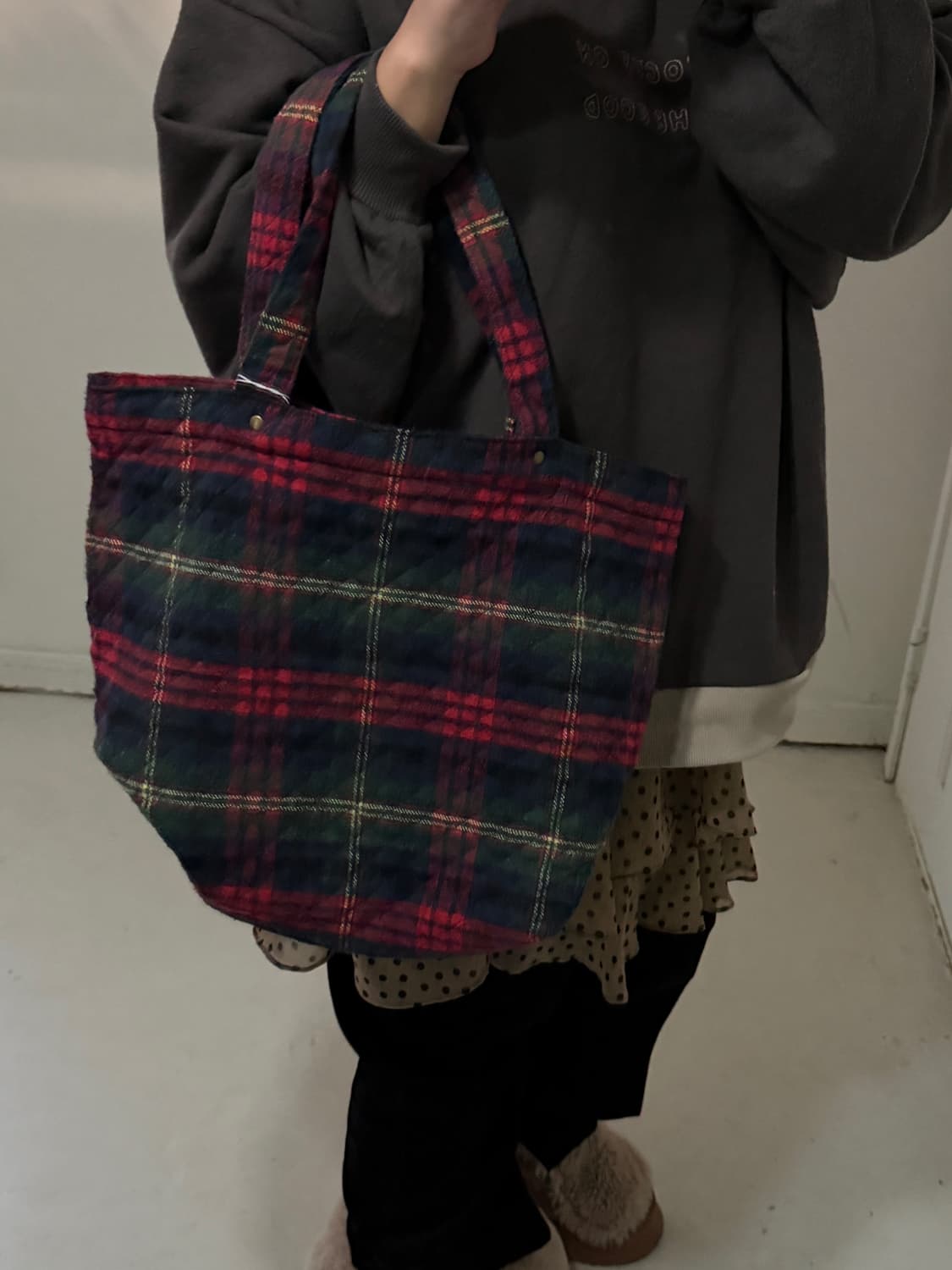 일본빈티지 타탄체크 겨울 토트백 상품이미지3