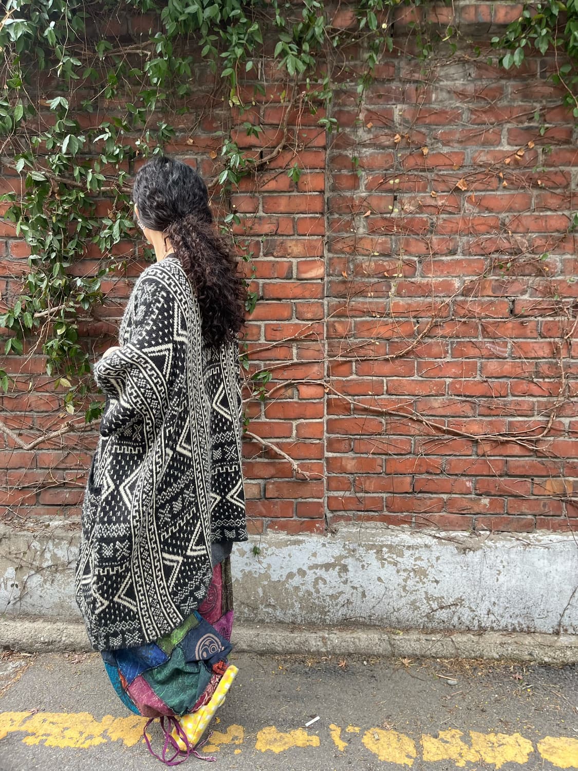 블랙 히피패턴 롱 케이프 니트 가디건 상품이미지5