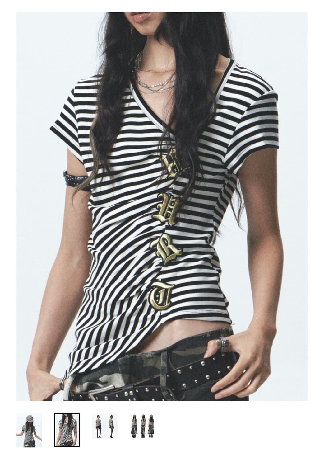 NONAME SPACE Striped embroidered 티셔츠 상품이미지1
