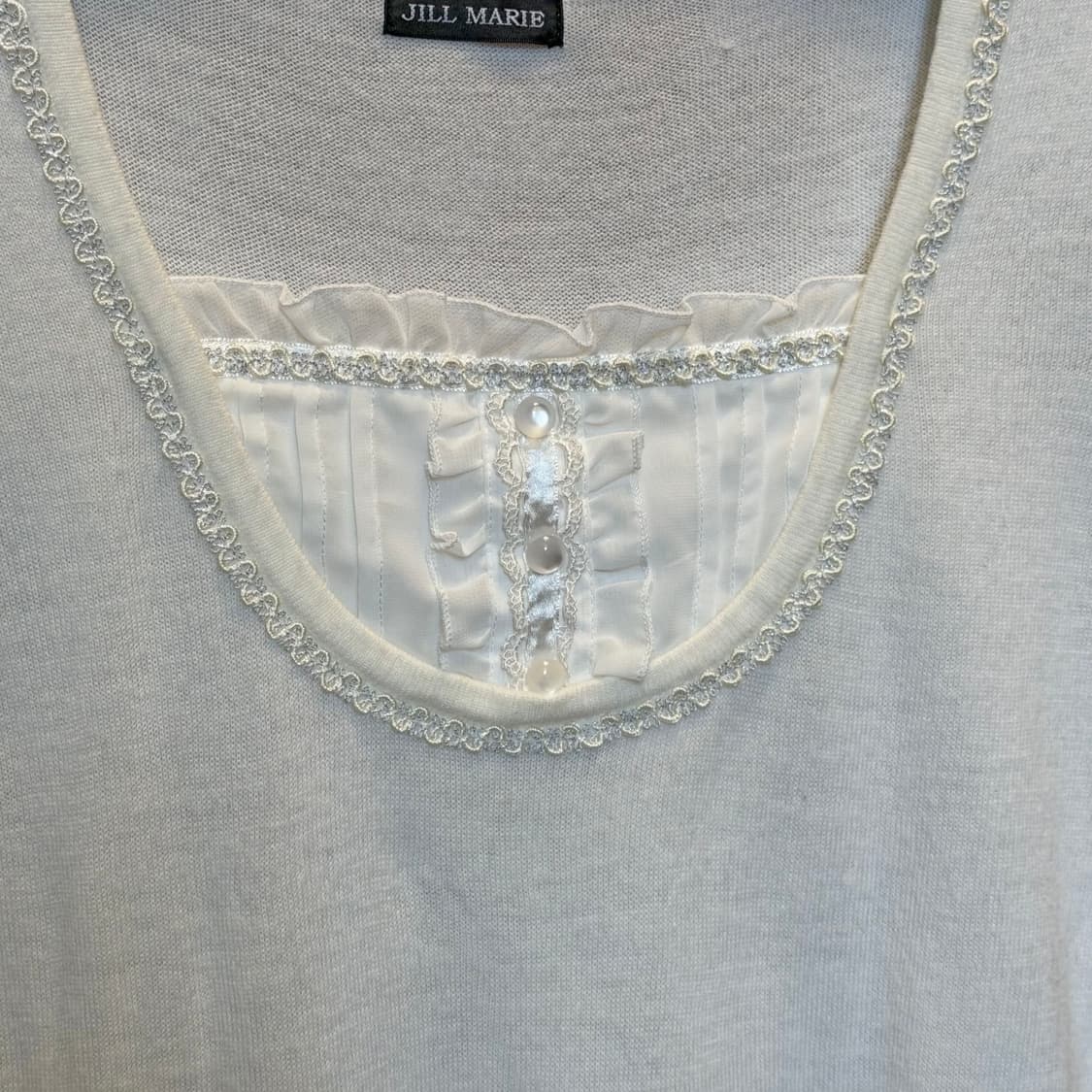 빈티지 라운드넥 반팔 니트 레이스 트림 디테일 아이보리 상품이미지9