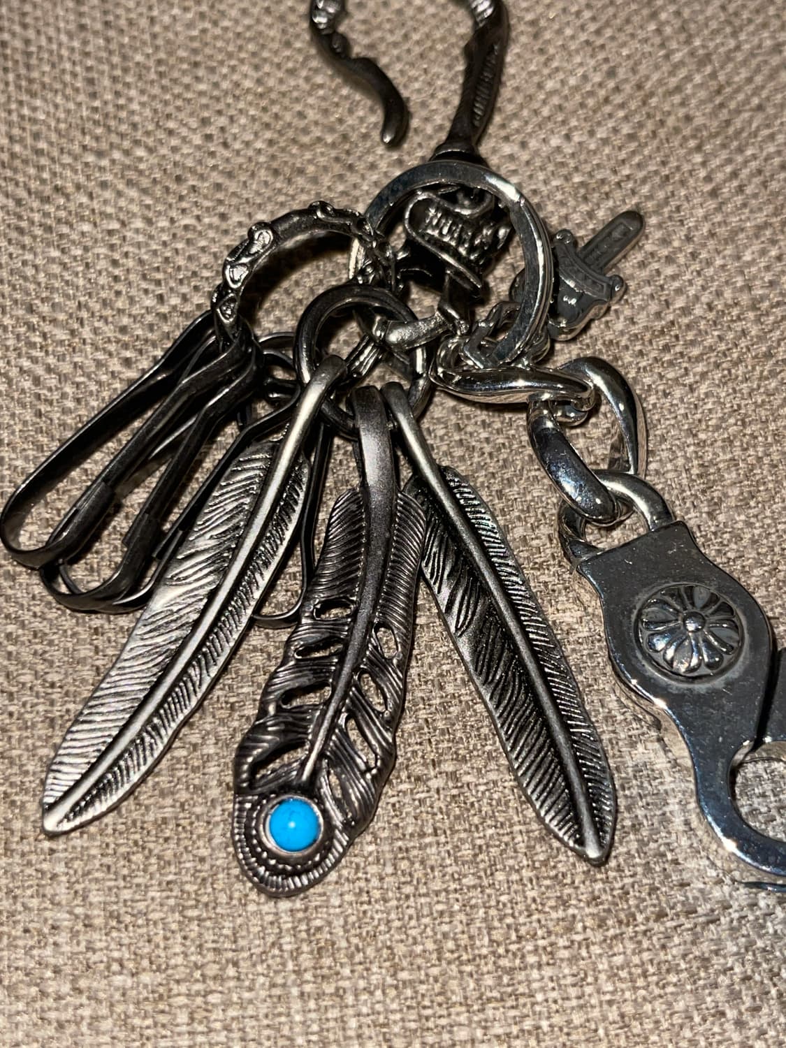 빈티지 실버 터키석 깃털 키링 / 헤비 체인 멀티 참 키체인 상품이미지6