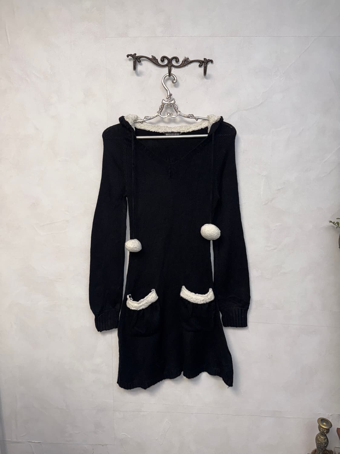 Black fur detail hood knit ops 상품이미지4