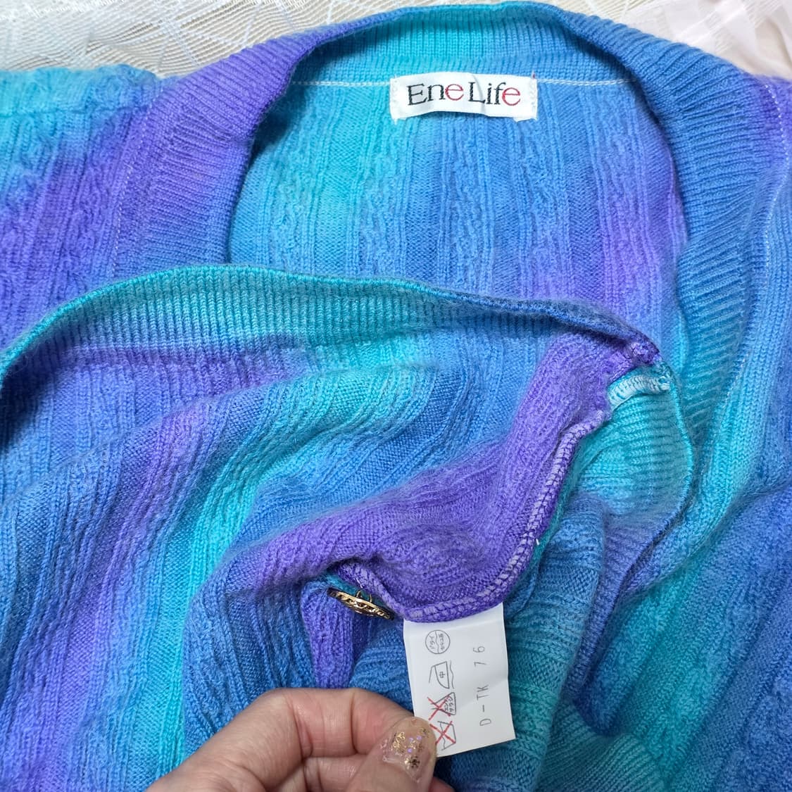 일본빈티지)오로라 그라데이션 퍼플x블루x민트 로맨틱 90s 니트가디건 상품이미지2