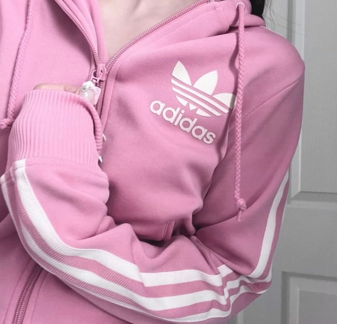 아디다스 딸기우유 핑크 하양 빅로고 삼선 후드집업 상품이미지2