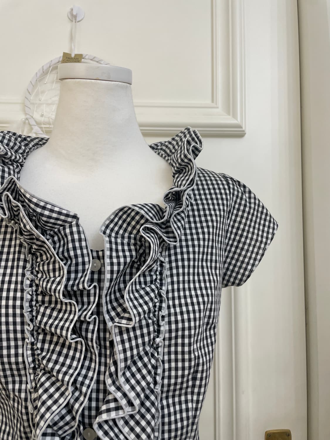 black gingham check shirring point cute 상품이미지6