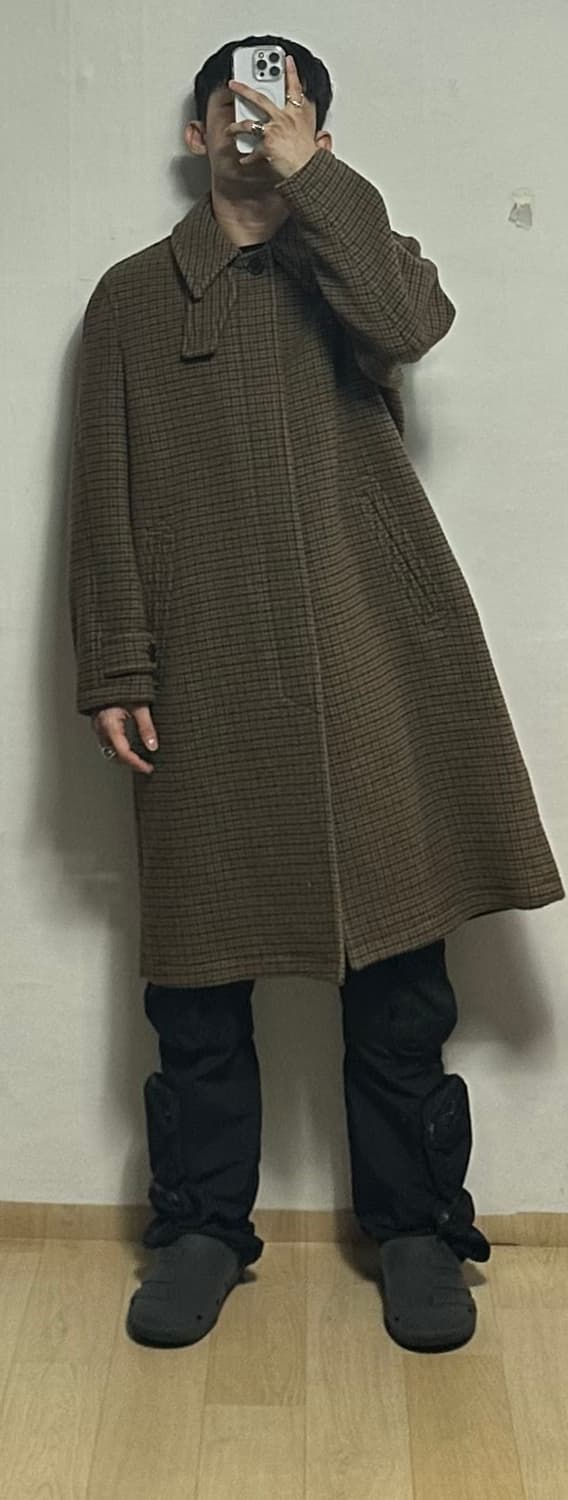 쿠어 브라운 체크 발마칸 코트 상품이미지6
