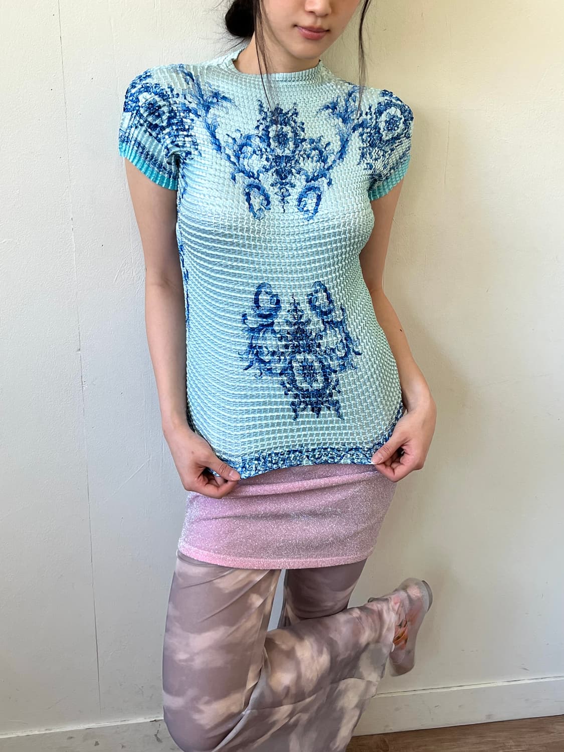 Japan vtg 마린블루 플리츠 탑 상품이미지4