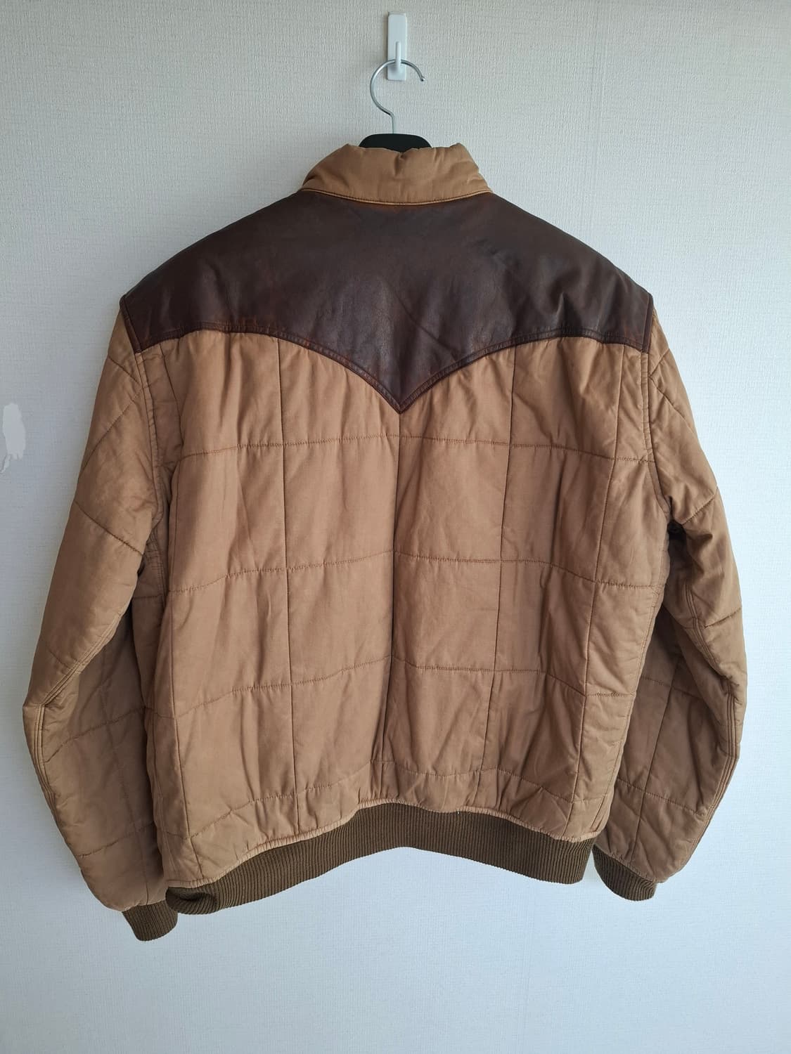 XL 더블알엘 레더 요크 패딩 빈티지 브라운 가죽 패치 퀼팅 자켓 상품이미지7