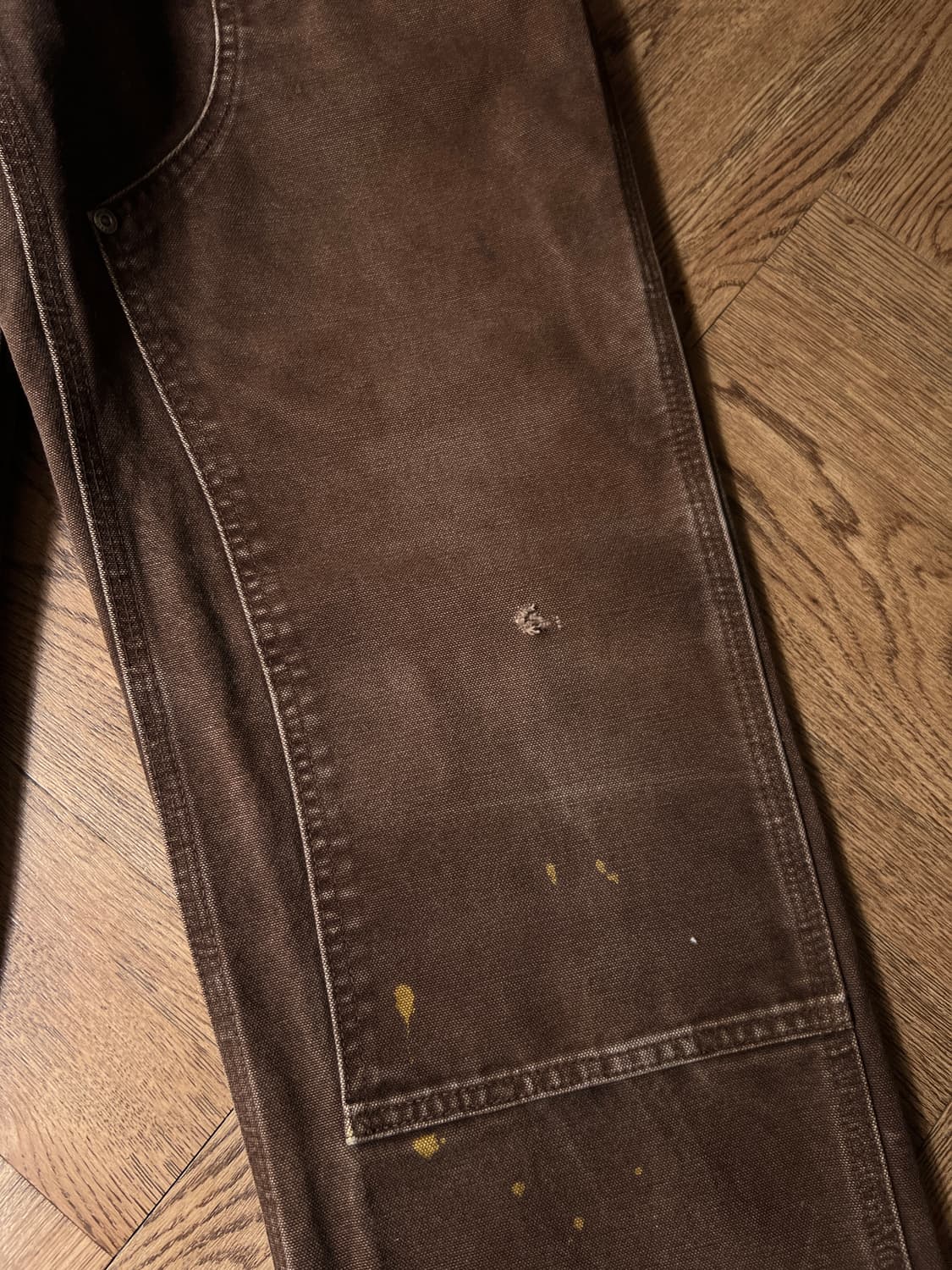 [28]칼하트 USA 빈티지 페이딩 다크브라운 더블니 워크 팬츠 상품이미지4