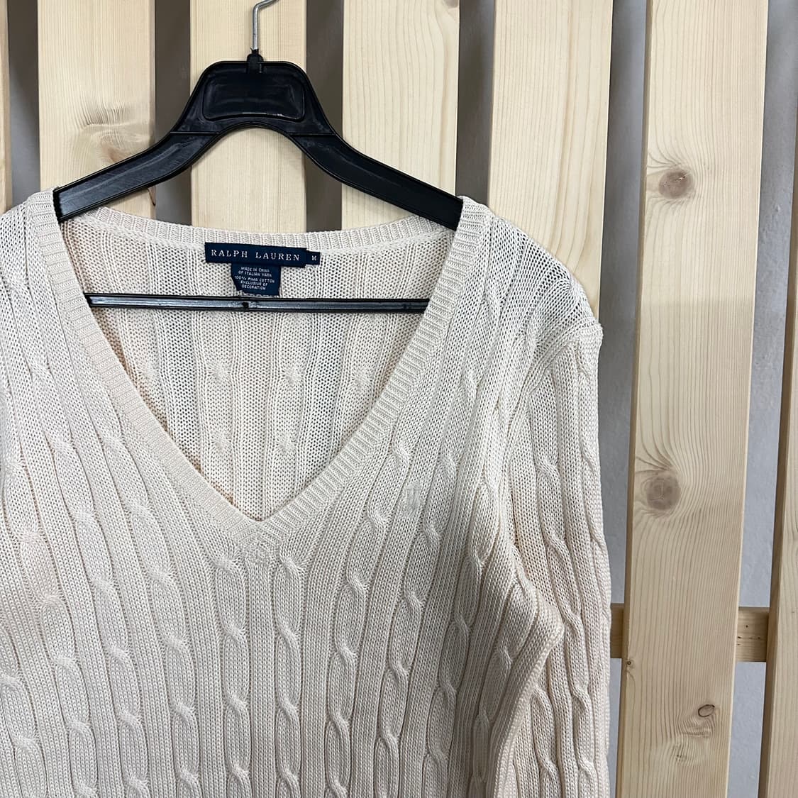 (M) 폴로 크림 베이지 케이블 니트 스웨터 상품이미지4