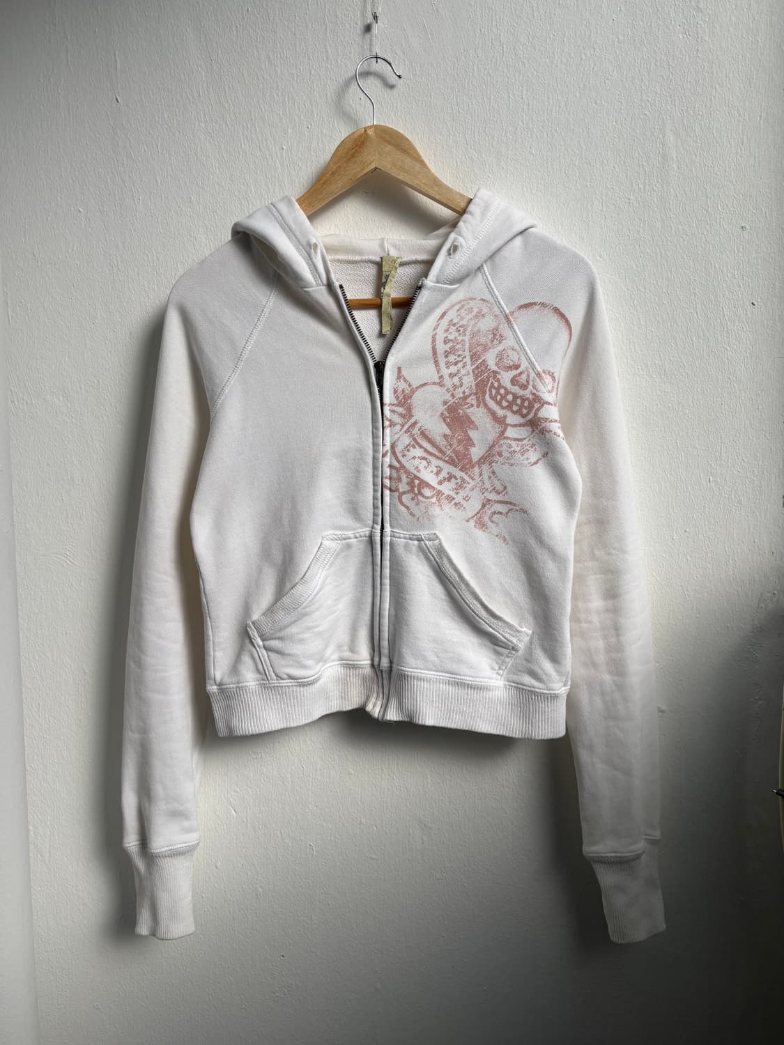 Vintage White Skull Graphic Hood Zip-Up 상품이미지4