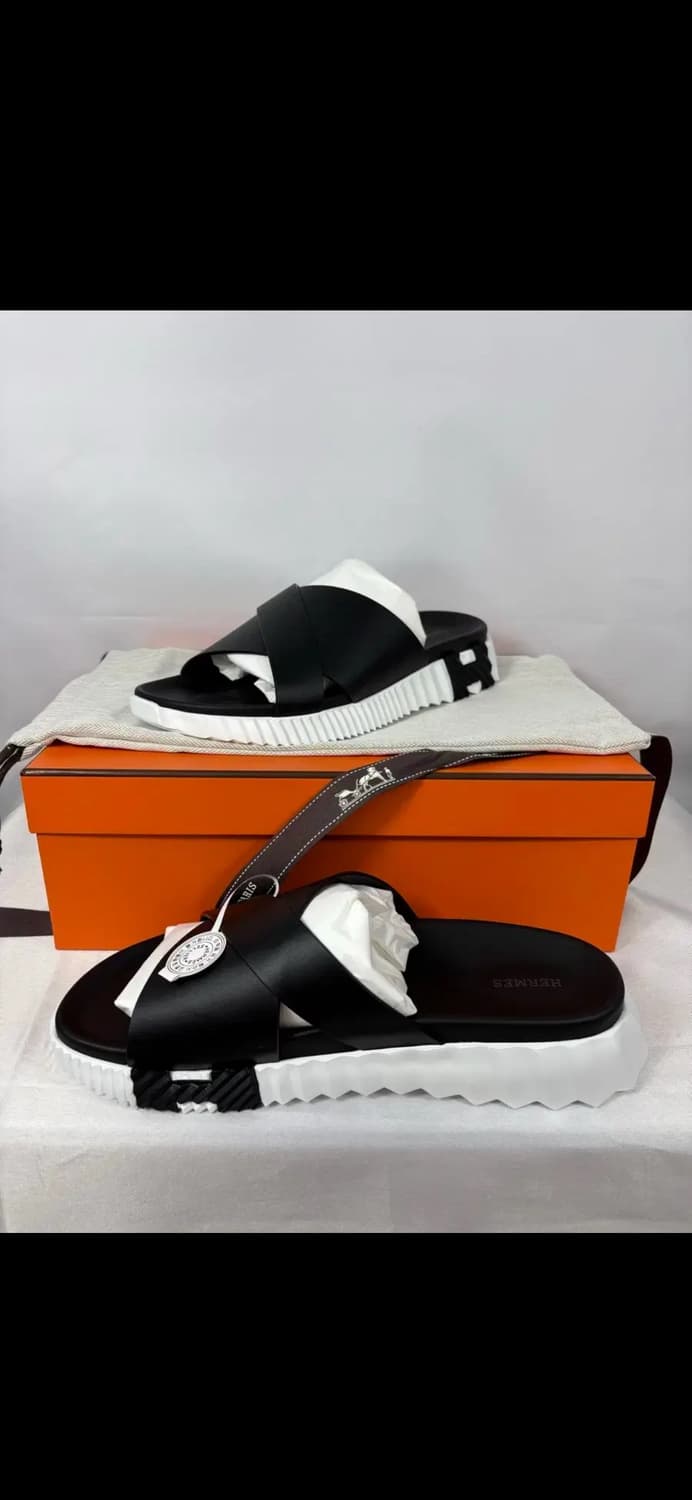 (새상품,풀구성)에르메스 인프라 샌들 카프스킨 & 누아 슬리퍼 블랙 상품이미지1