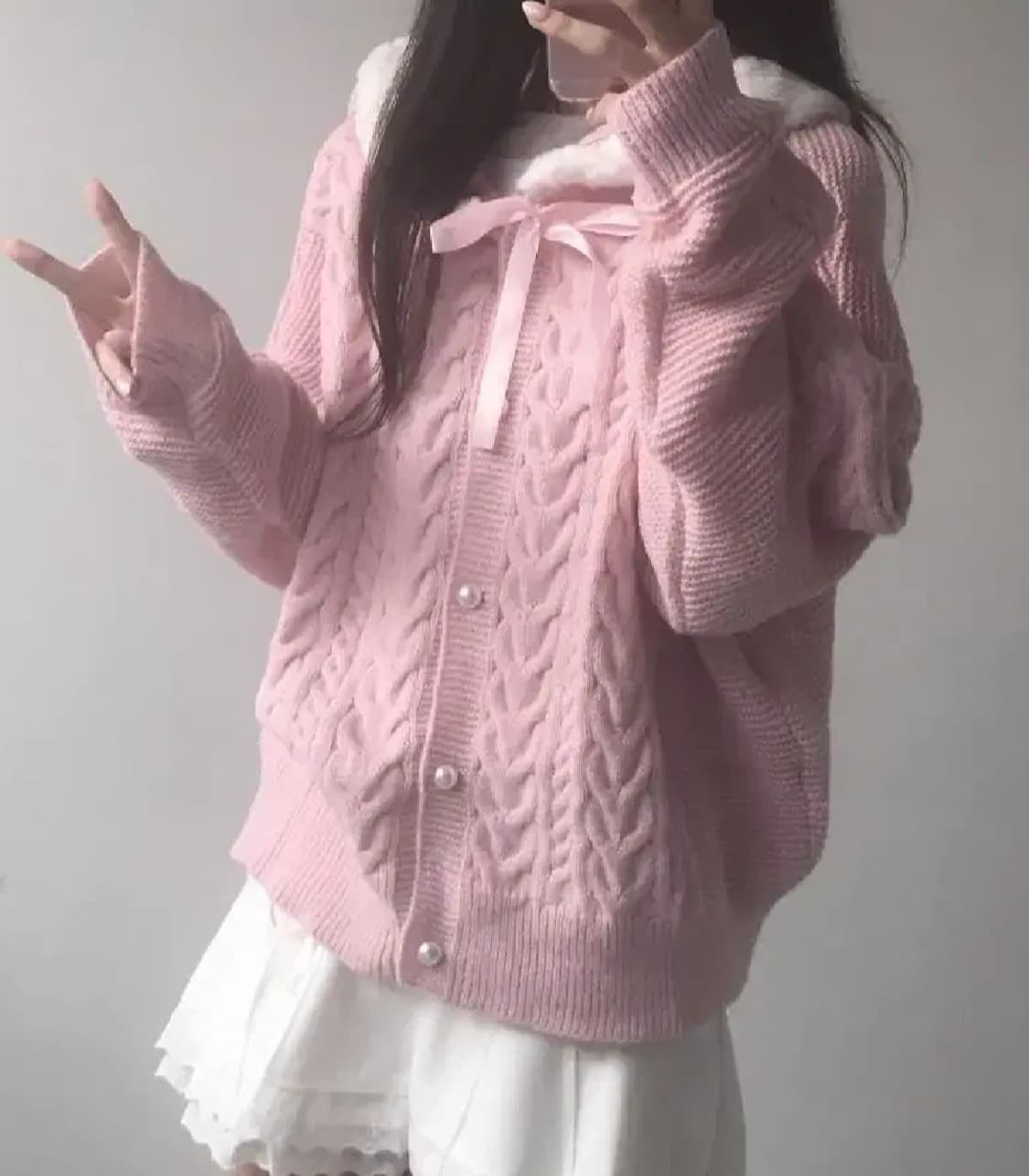 젯젯디zzd스노우버니리본가디건니트스웨터달천공주히메갸루로걀탑y2k빈티지핀터 상품이미지3