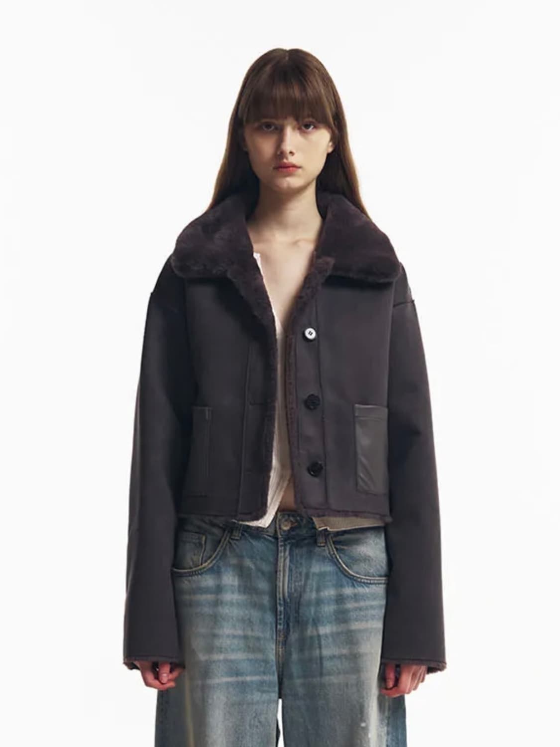 도프셉 리버시블 포인트 무스탕 그레이 상품이미지4