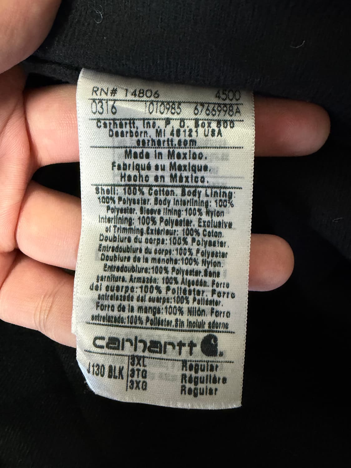 칼하트j130 BLK 3XL 상품이미지3