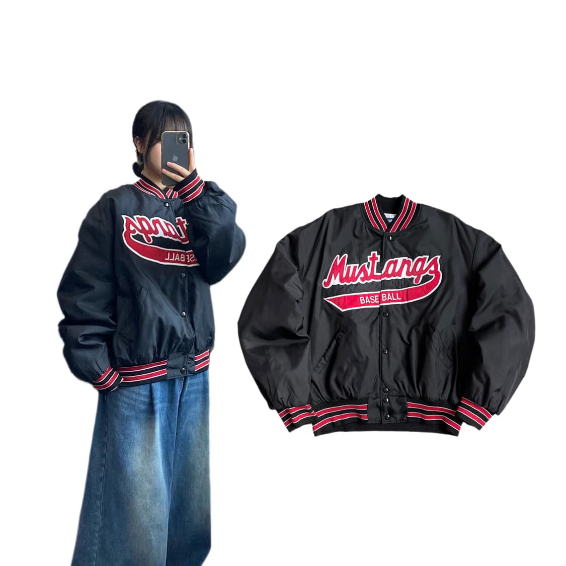 할로웨이 USA 머스탱 베이스볼 사틴 바시티 점퍼 자켓 상품이미지1