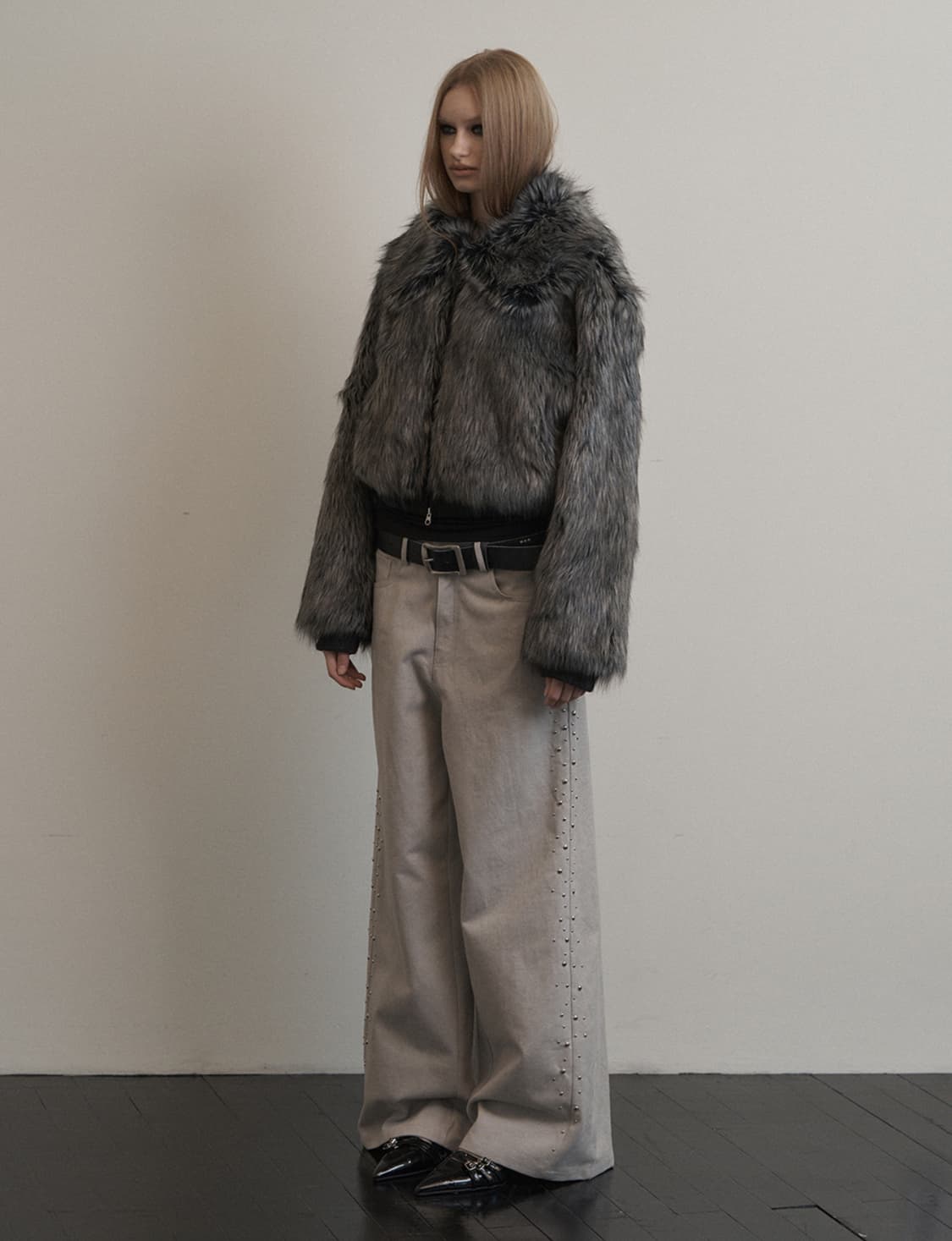 셋업이엑스이 FUR SHORT JACKET / CHARCOAL 상품이미지6