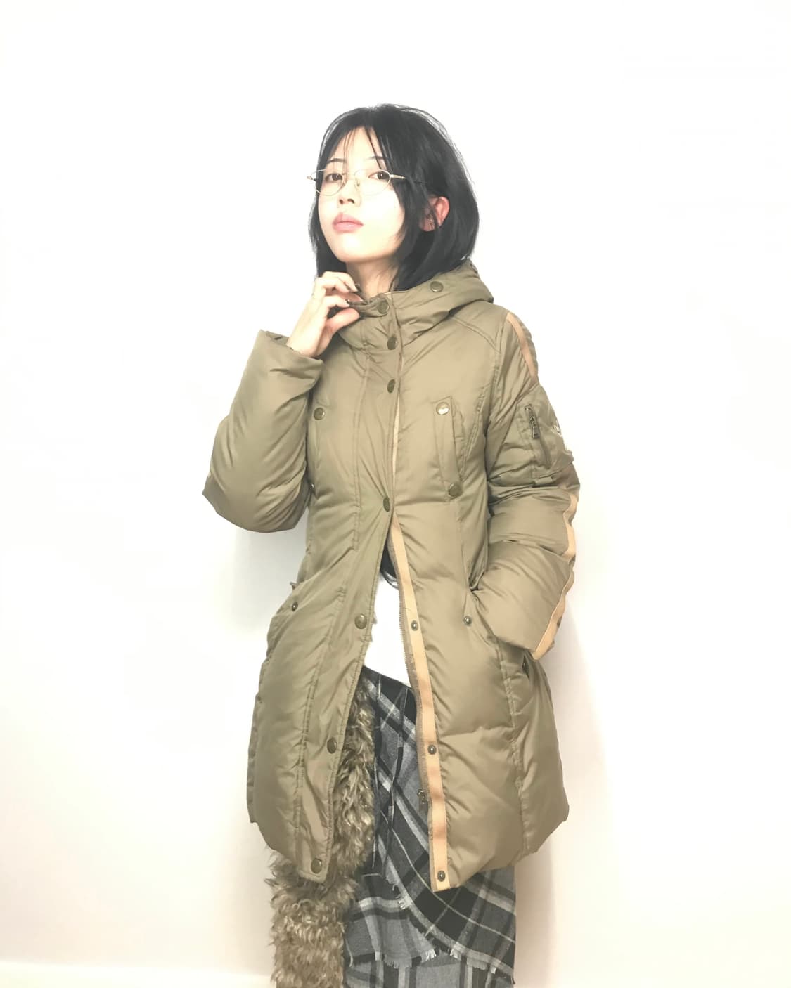 Khaki-beige military padded coat 상품이미지2