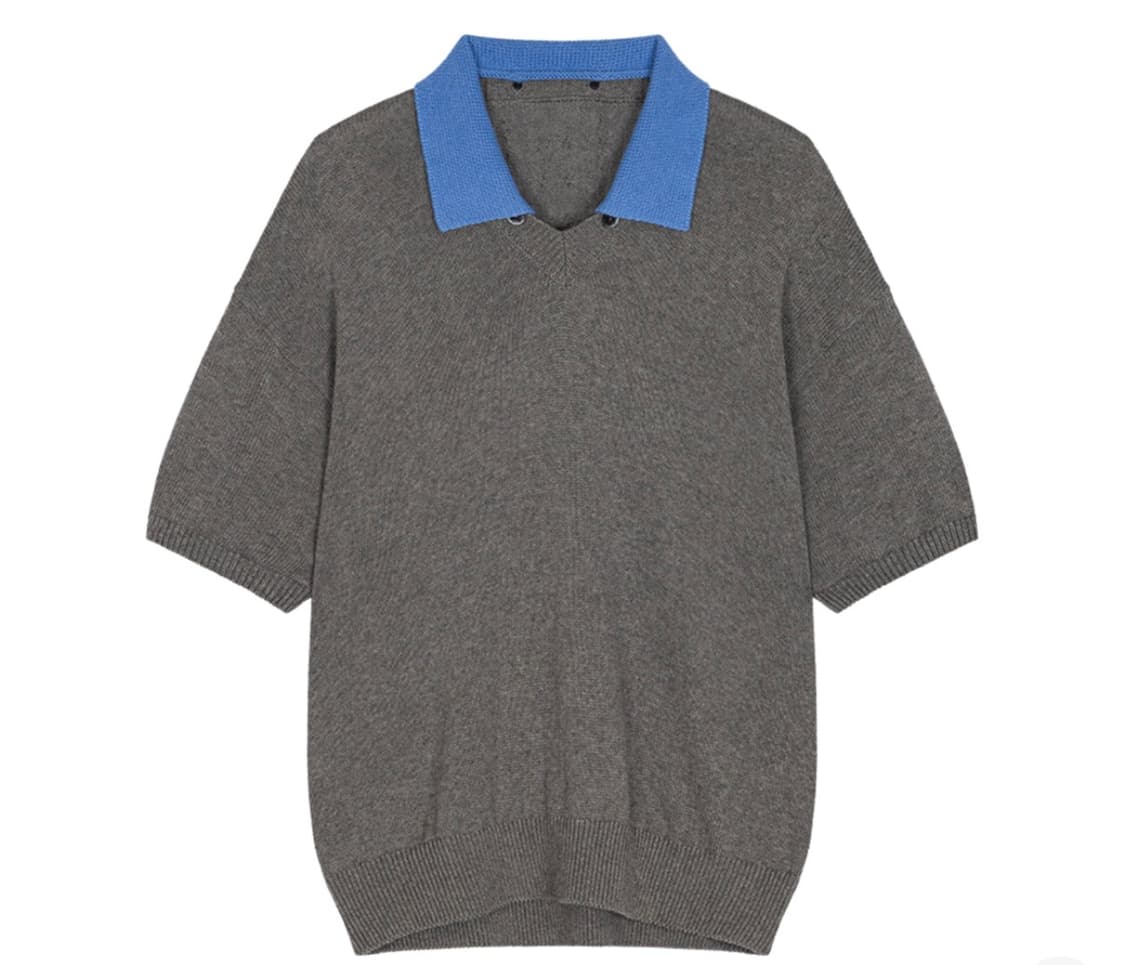 웨이비니스 토글드 페탈 카라 브이넥 하프 니트 그레이 블루 3사이즈 상품이미지1