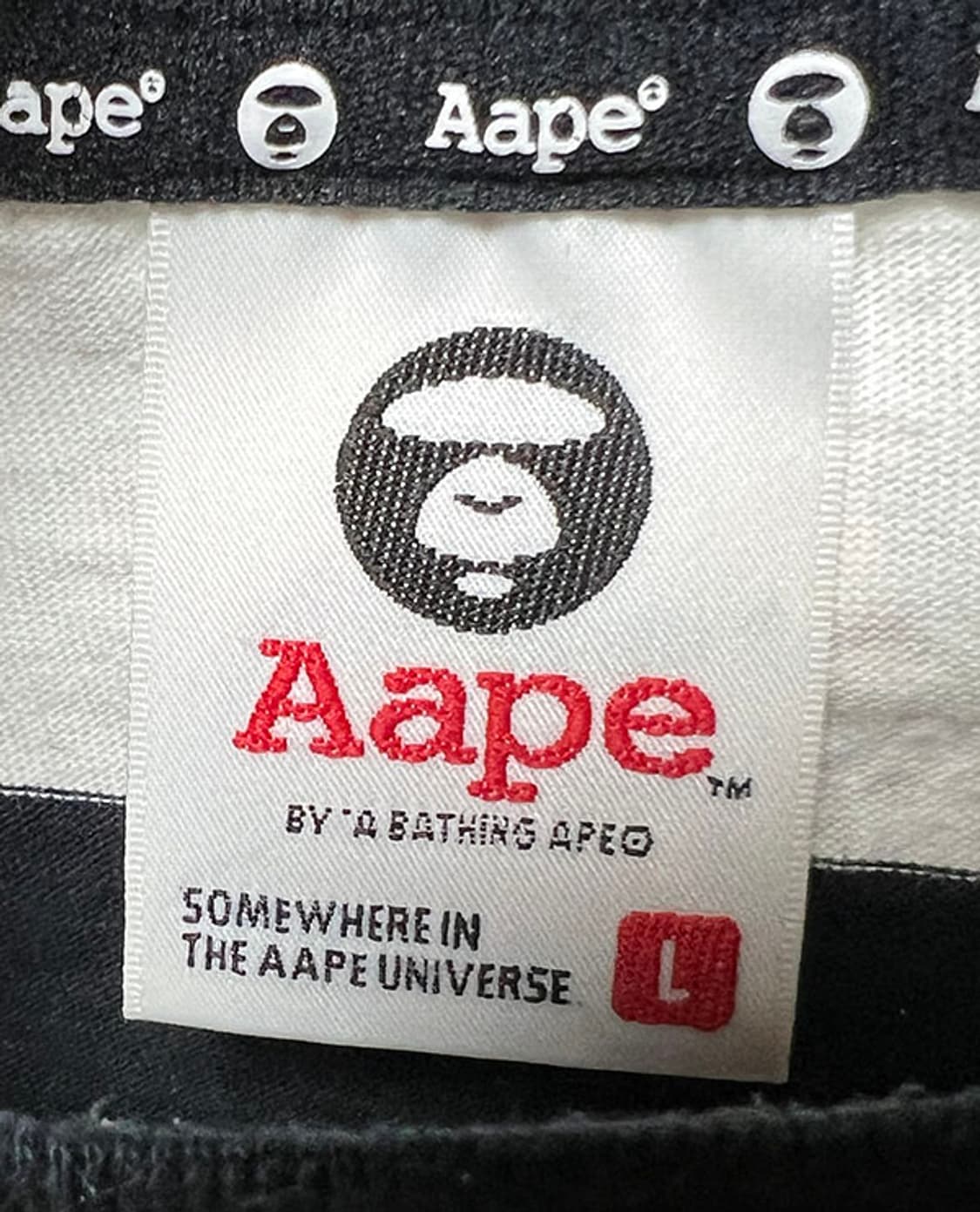AAPE 에이프 스트라이프 원 포인트 포켓 남자 반팔티 블랙 L 100 상품이미지4
