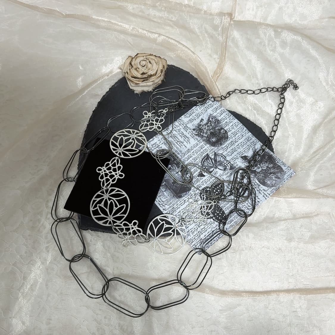 빈티지 고딕 레이어드 체인 연꽃 오리엔탈 목걸이 상품이미지2