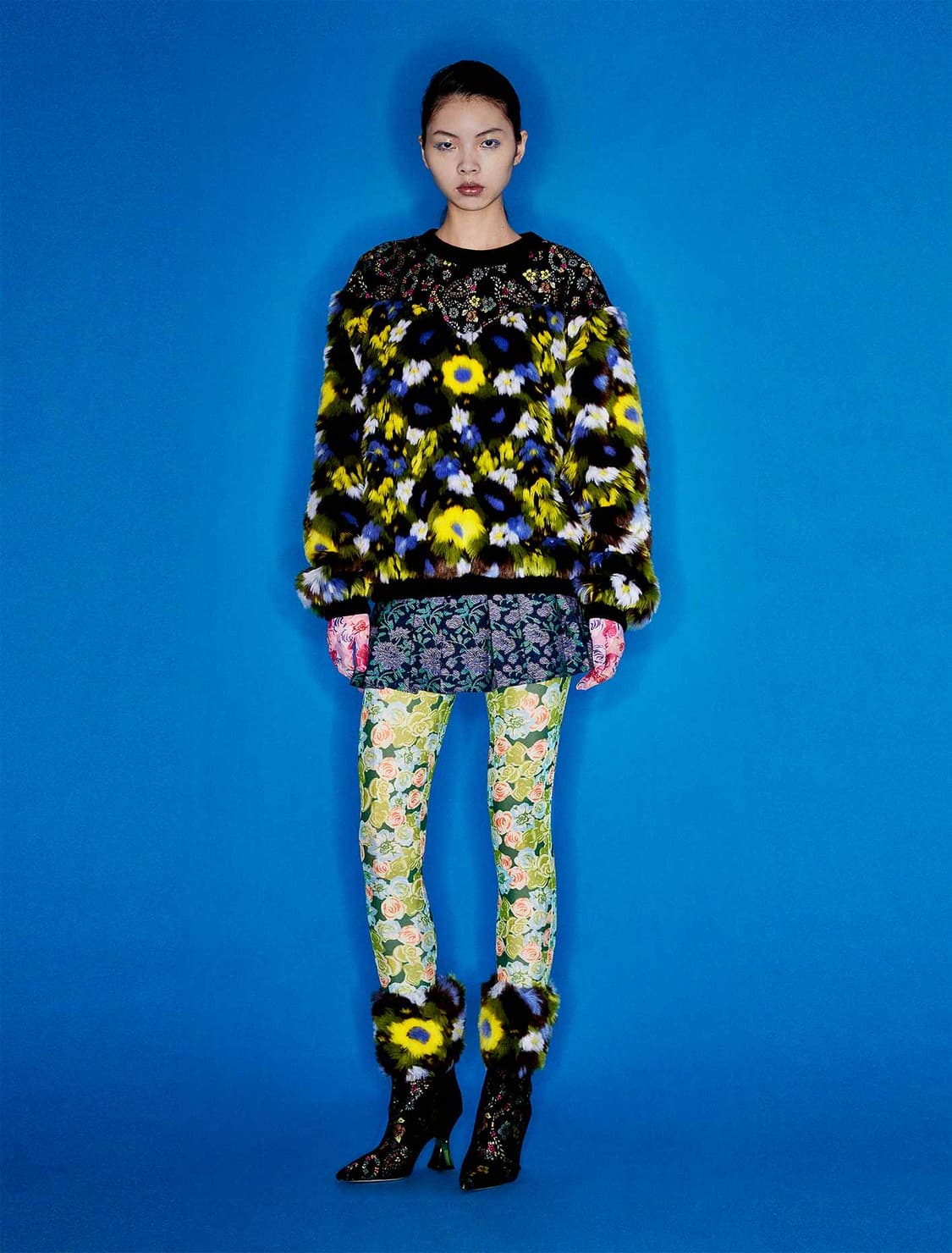 슈팅 추 레더 패치워크 자가드 스커트 상품이미지1