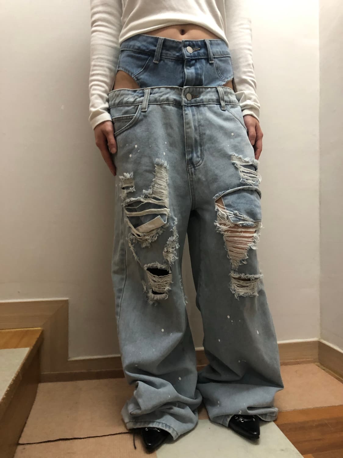 빈티지 데님 펑크 디테일 팬츠 상품이미지5